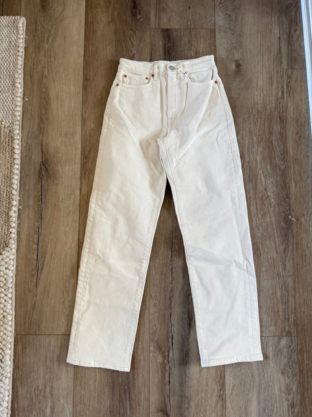 buck mason whicker stretch ridge twill rider straight jean cream, women size 25